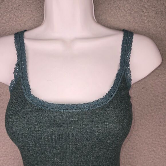 Delias Green Lace Trim Ribbed Camisole Cami Tank Top Small Y2K Vintage - Picture 8 of 9